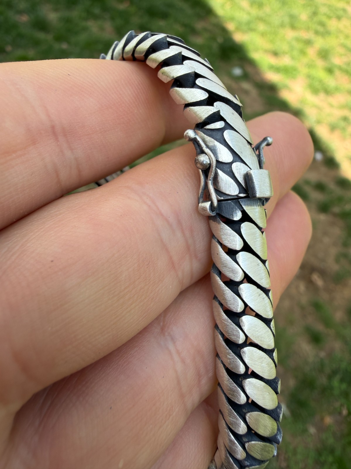 Custom 3 Link Miami Cuban Python Bracelet 12mm Real 925 Silver Oxidized Finish