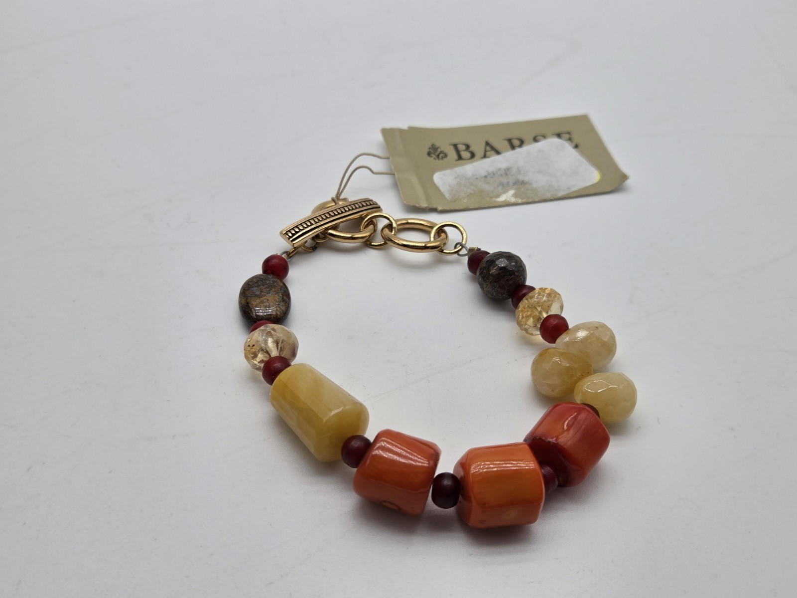 BARSE Multi Stone Beaded Toggle Bracelet Gold Tone Thailand Autumn Colors