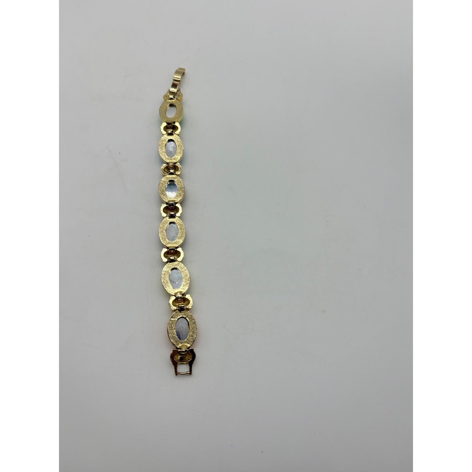Vintage Style Gold Tone Chunky Rainbow Jelly Cabochon Rhinestone Link Bracelet