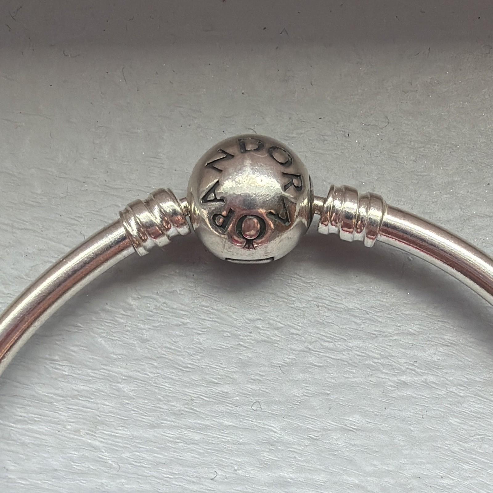 PANDORA Silver Metal Bangle Bracelet, Ball Closure, Signed, No Stone, Size 17 cm