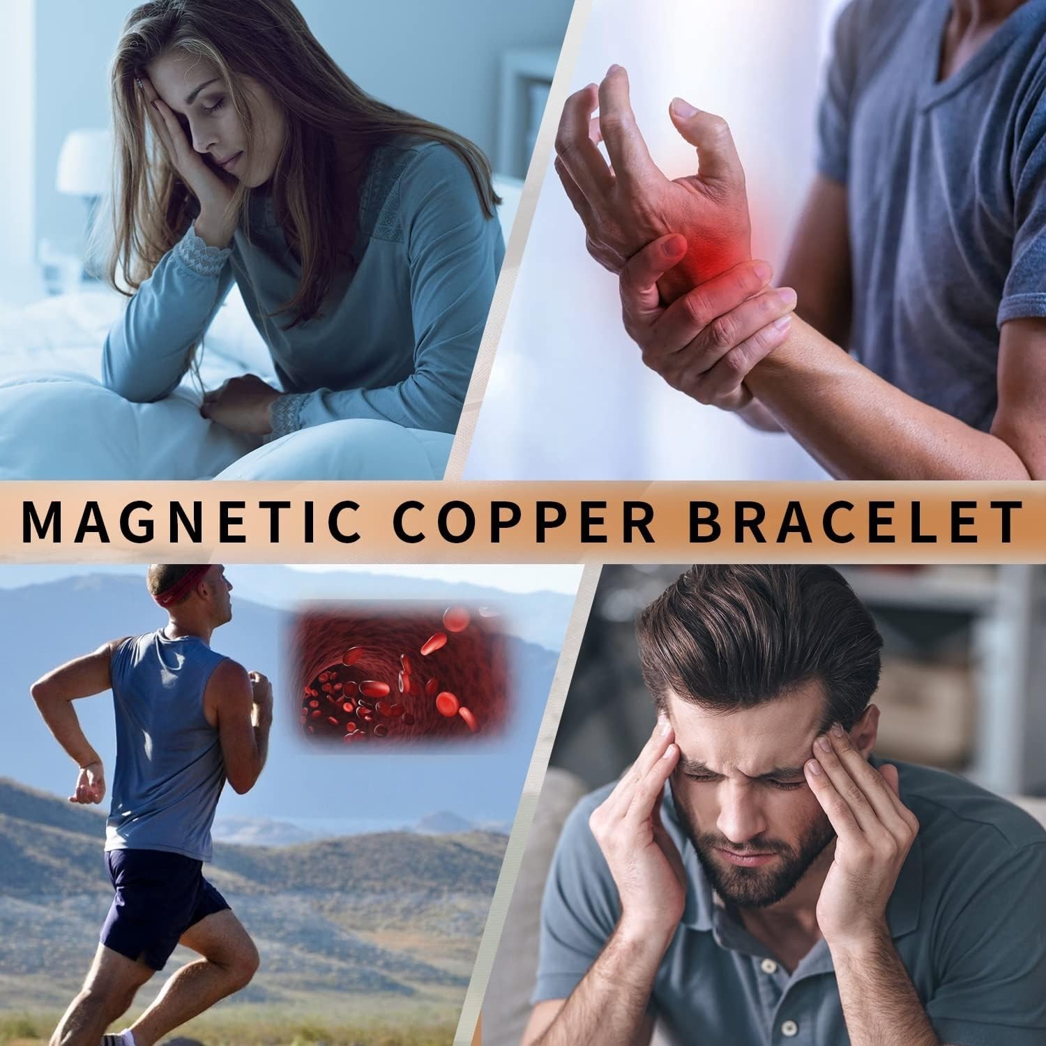 Copper Bracelet for Men and Women, 99.9% Pure Copper Magnetic Bangle with 8pc…