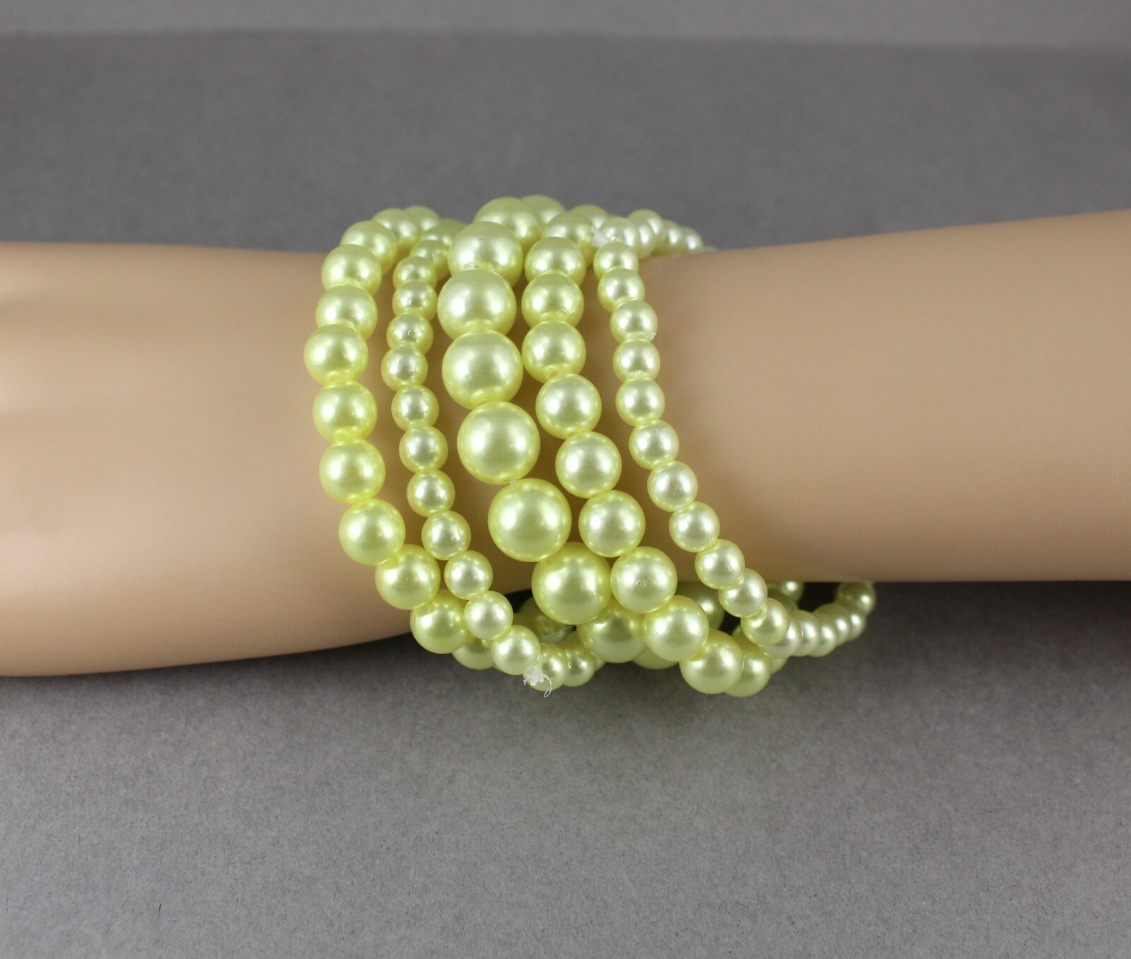 yellow faux pearl bracelet set pack of 5 bead stretch beads beaded 6mm 8mm 9mm
