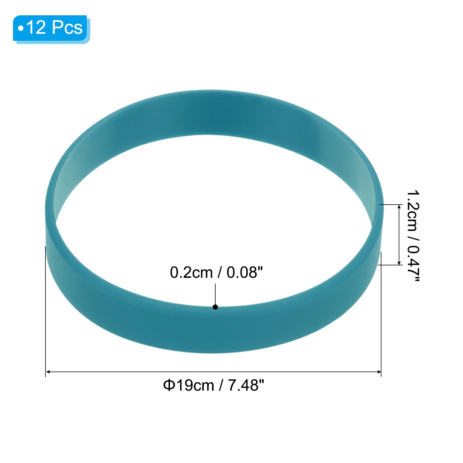 12Pcs Silicone Rubber Bracelet Solid Wristband Color Blank Rubber Band Cyan