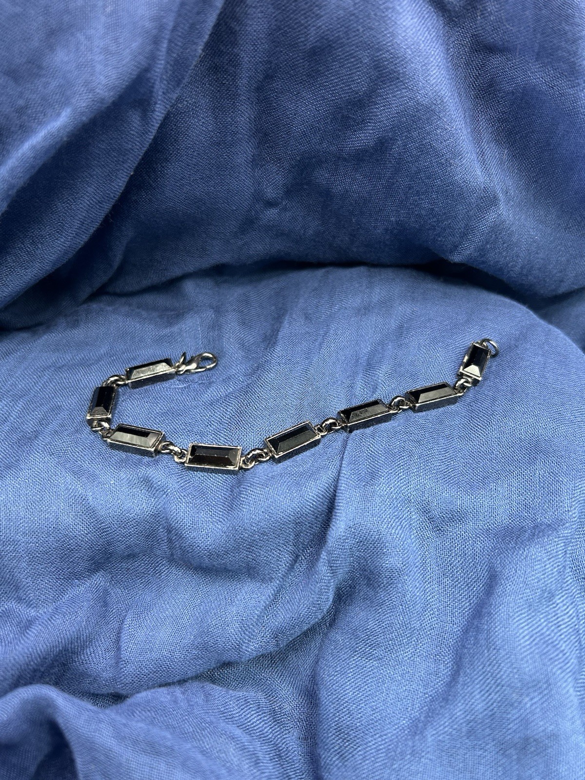 Black Metal Bar Link Chain Bracelet, Rectangle Links, Lobster Clasp, No Stone