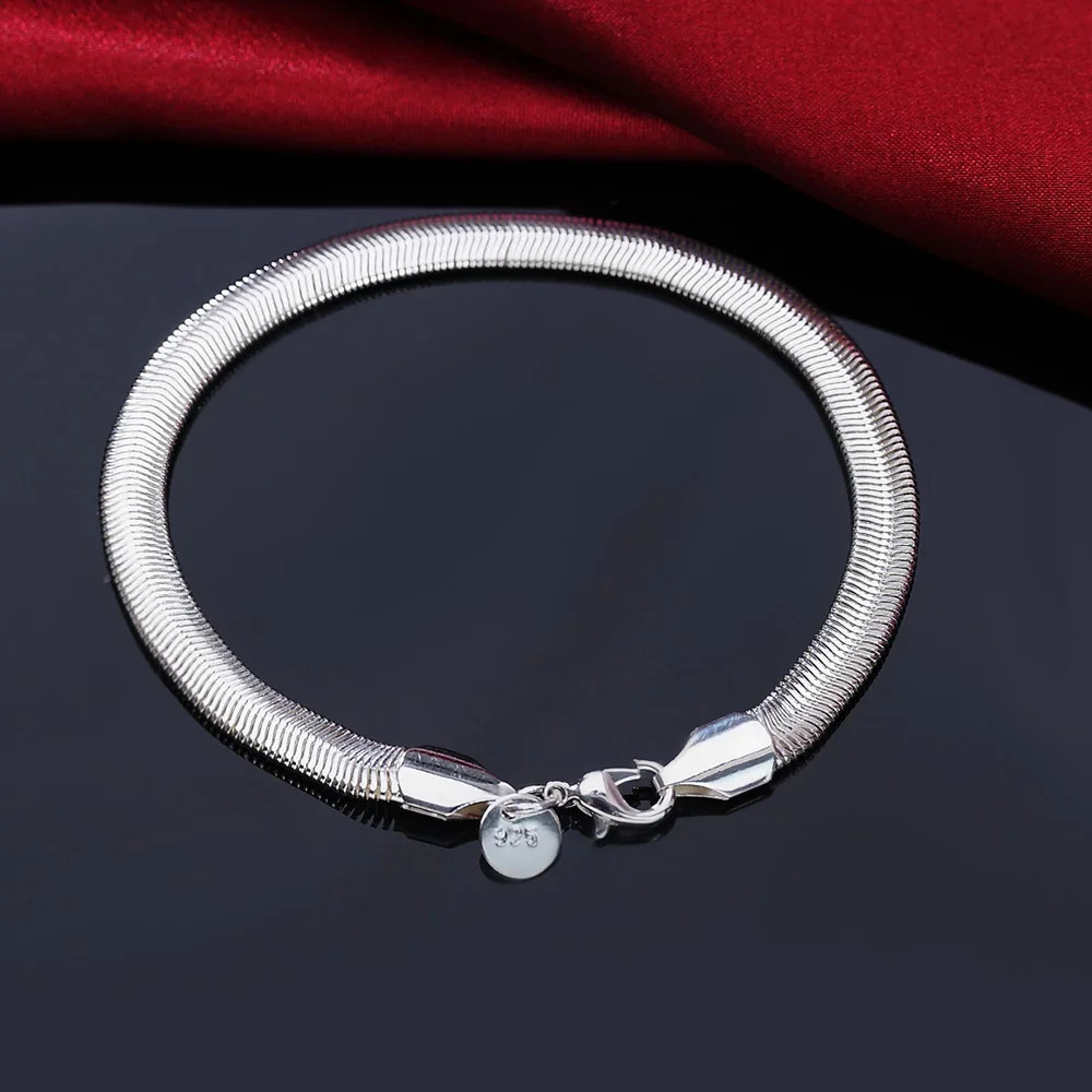 Sterling Silver Bracelet Solid Chain Polished Simple Charm Women Jewelry