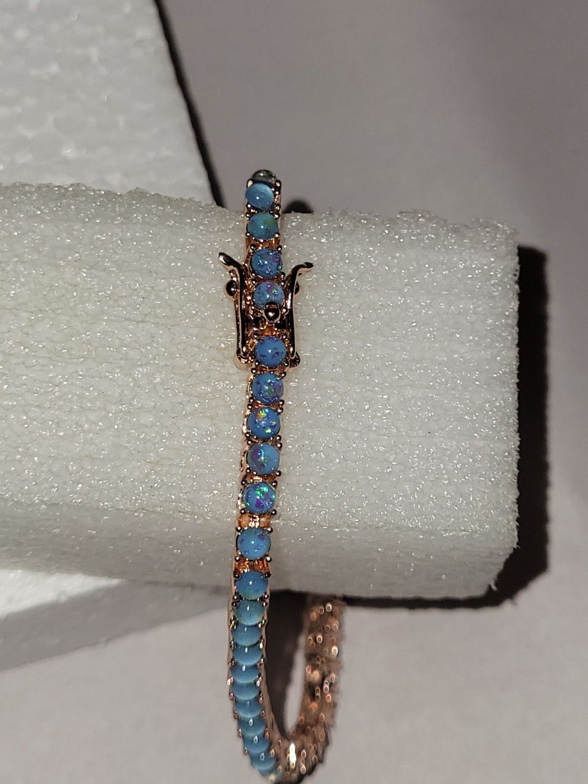 Tennis Style Lab Created Blue Opal Rosetone Bracelet