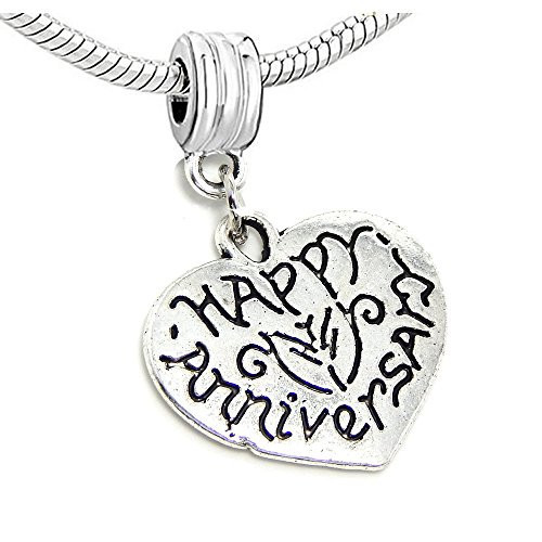 Happy Anniversary Heart Bead Compatible for Most European Snake Chain Bracelet