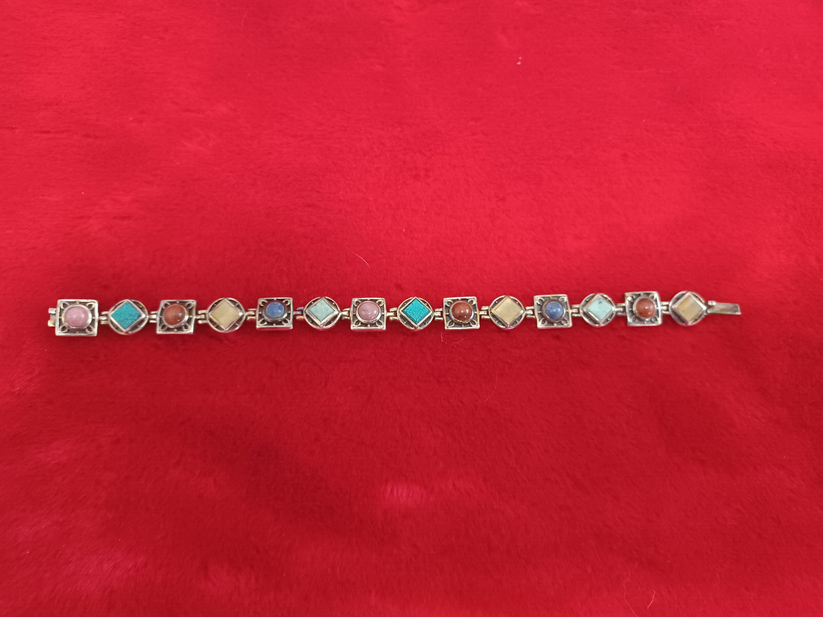VINTAGE 925 MADE IN THAILAND MULTI COLOR STONES OPEN BACK UNBRANDED BRACELET