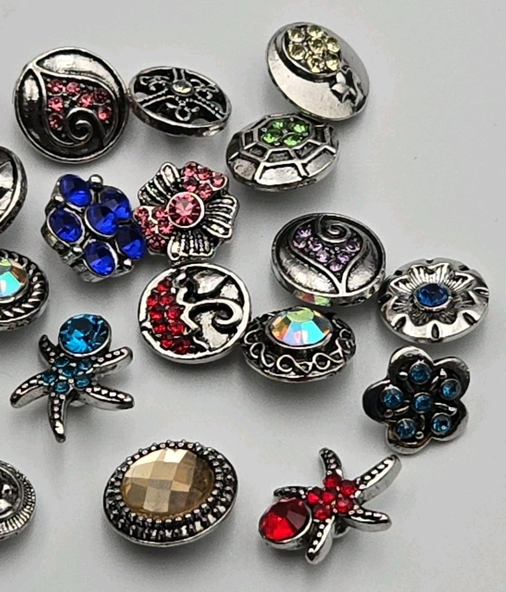 20-Pc Snap Jewelry Charms Bulk Lot 18mm Silver Rhinestone Interchangeable