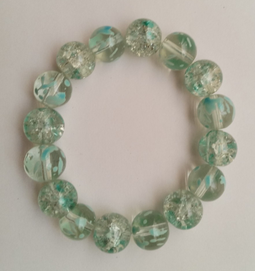 NEW 12MM ICY SPATTERED & ICED GLASS BEADED BRACELET, BUY 2 GET 3RD FREE