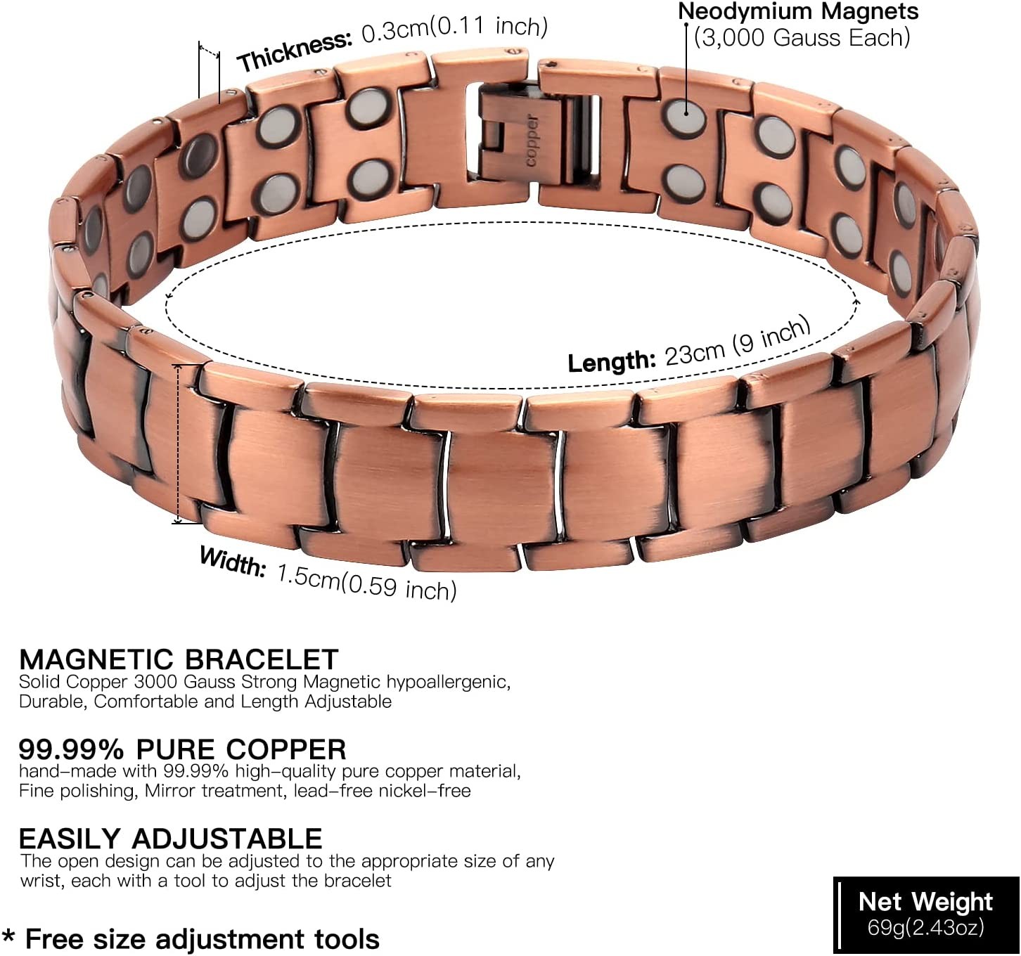 1/2Pack Pure Copper Magnetic Bracelet Arthritis Pain Therapy Energy Cuff Bangle