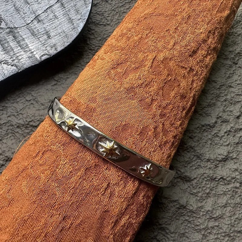 Stainless Steel Bangle Bracelet Gold Inlay Geometric Design Silver Gold