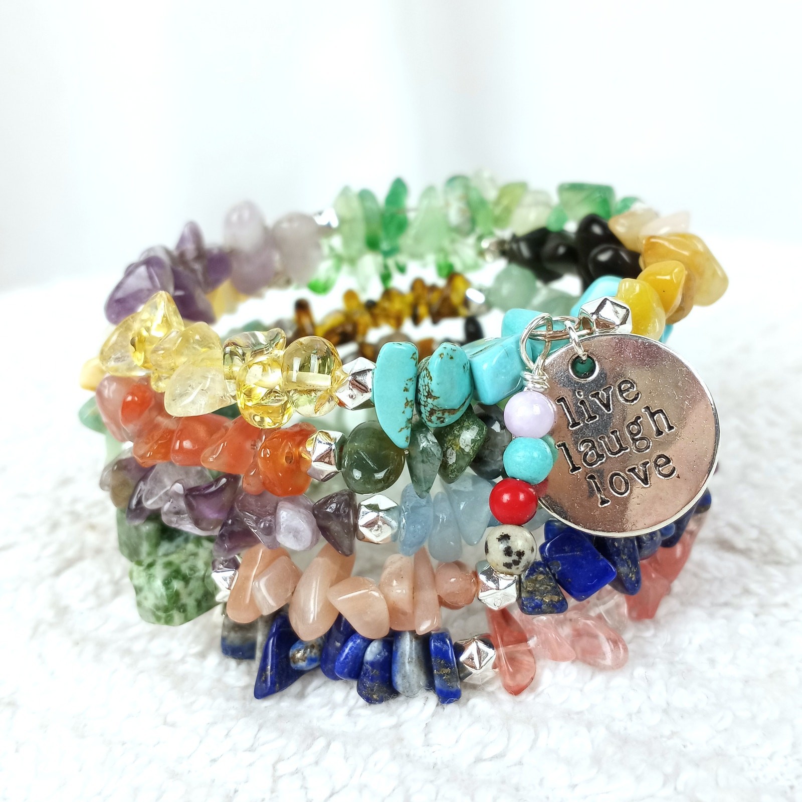 HANDMADE Multi Color Gemstone 5 Wrap Bracelet OS Art To Wear Boho