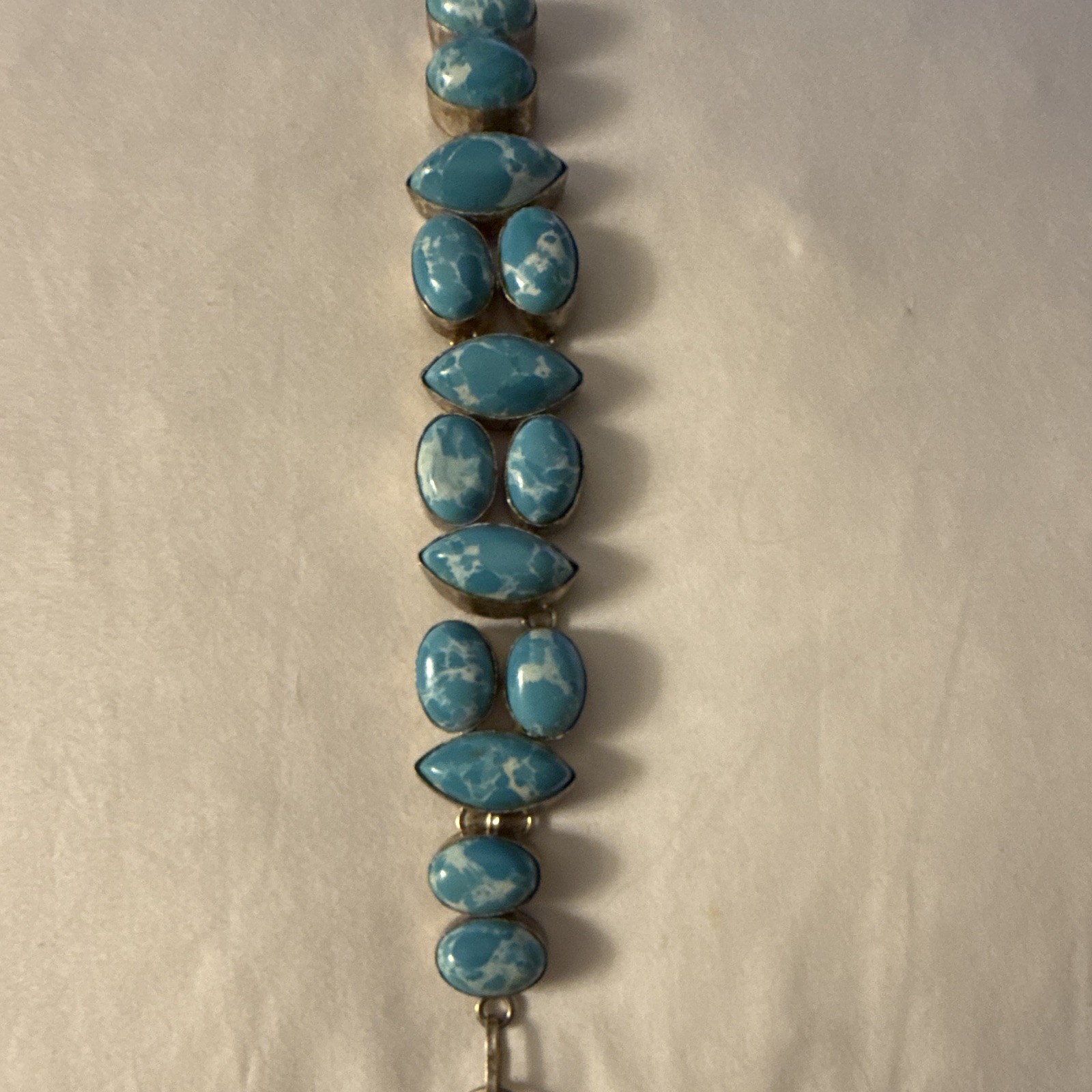 Blue Oval Stone Link Bracelet, Silver-Tone Bezel Set Settings