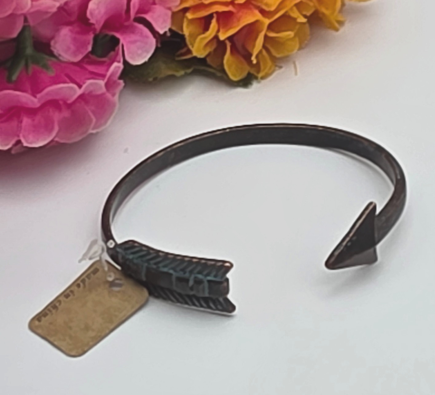 Lucky You Copper Feather Arrow Open Cuff Bracelet 7.25 In Adjustable 13.8mm Wide