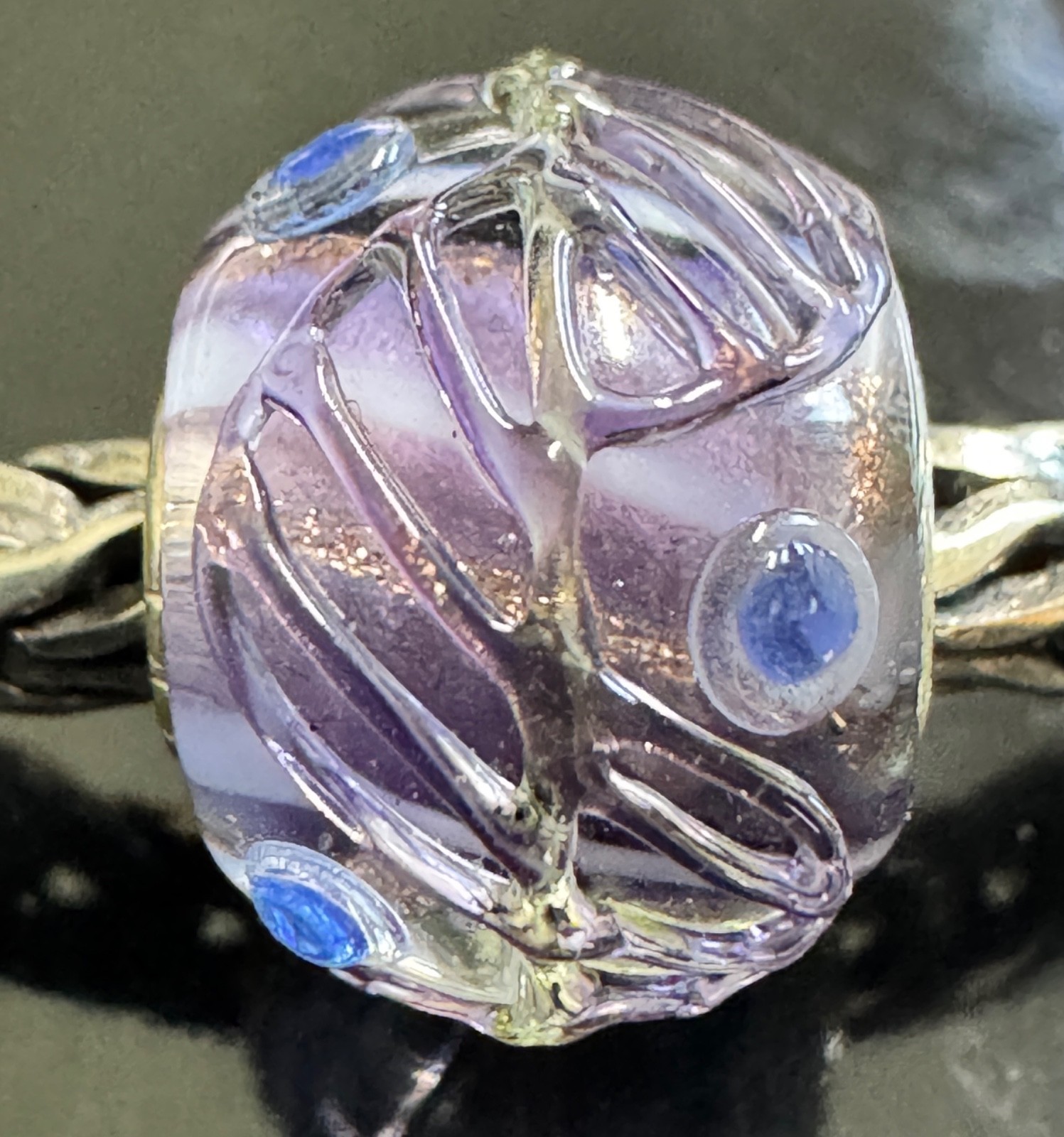 Trollbeads Sterling silver PURPLE BASE SPARKLY TEXTURED MINI BARREL