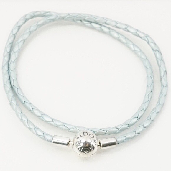 Pandora Light Blue Leather Double Wrap Bracelet 15in