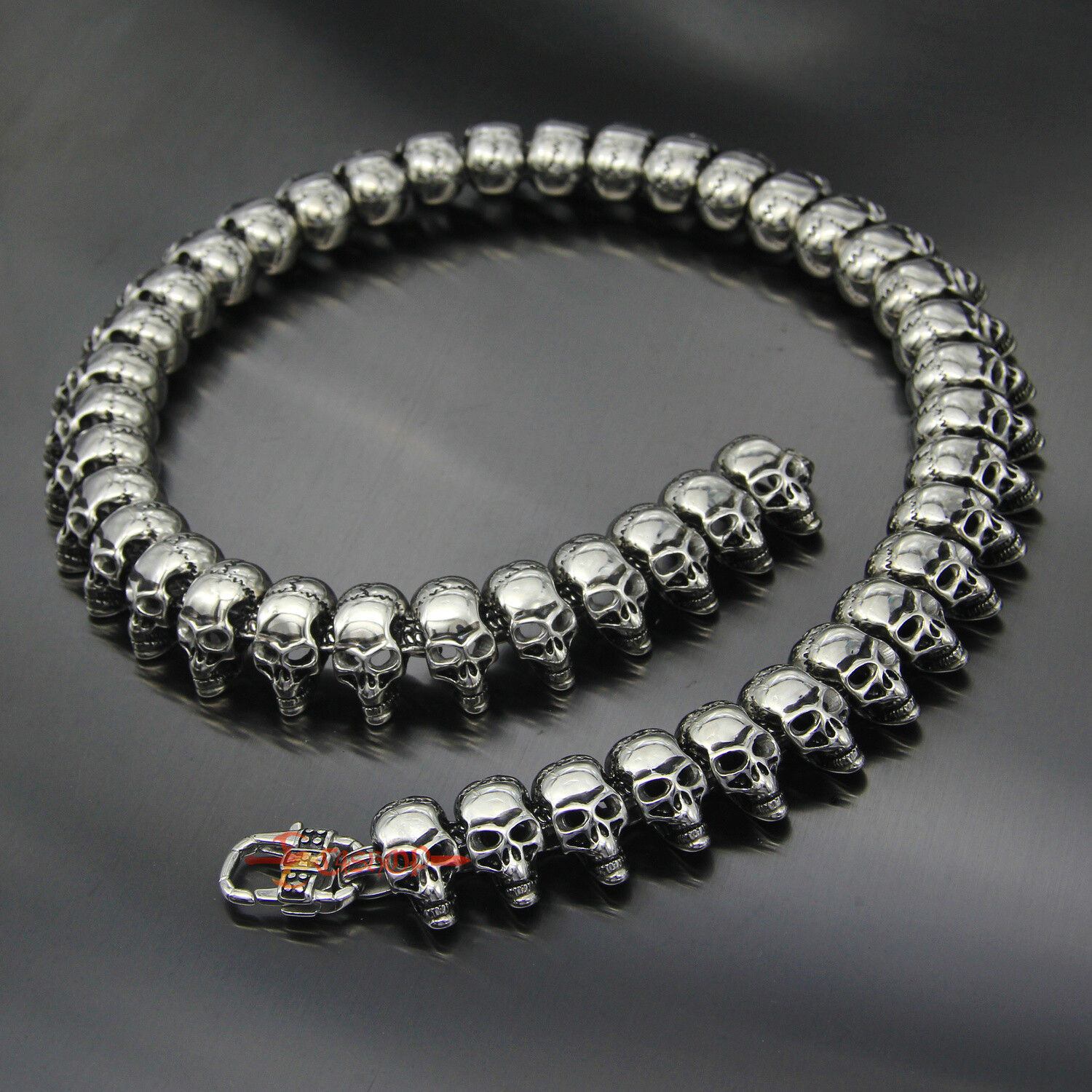 Men’s Heavy 316L Stainless Steel Skull Head Chain Necklace Gothic Biker Bracelet
