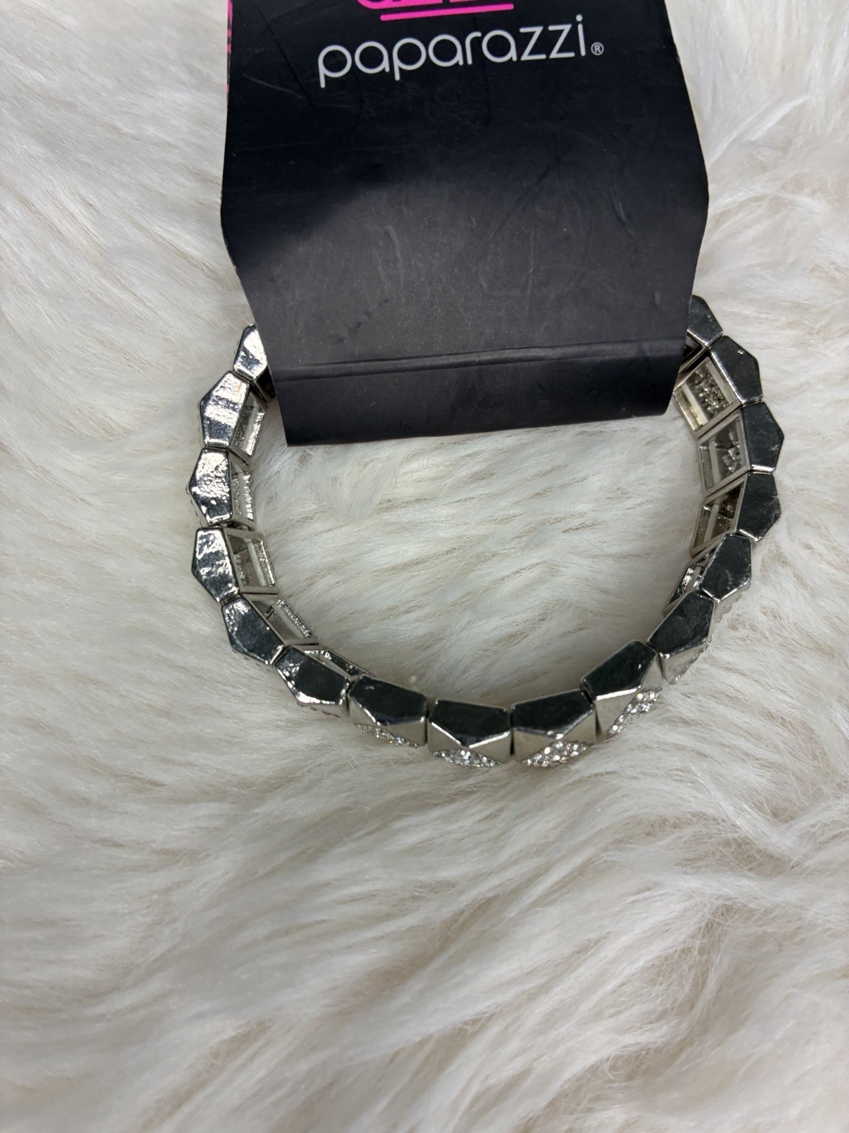 Paparazzi Silver Tone Stretch Link Bracelet w/ Clear Rhinestone Dangle Fringe