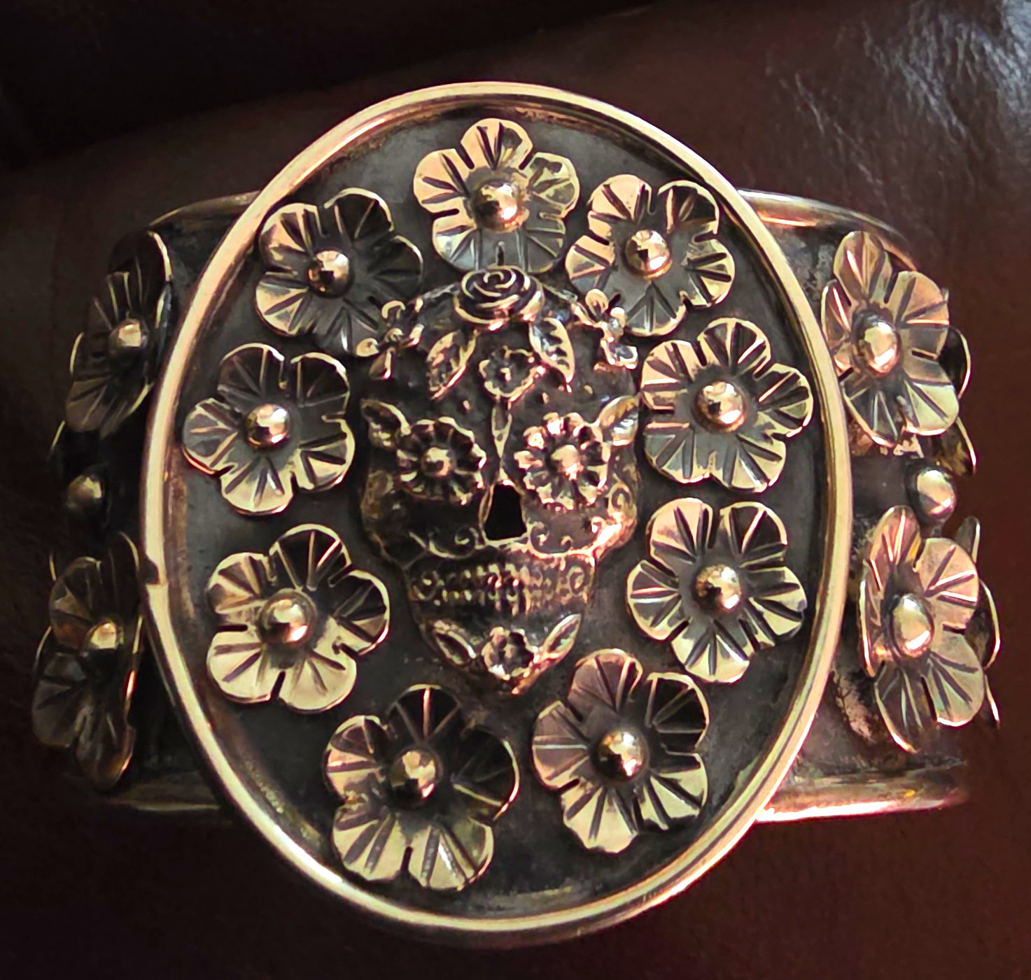Reveka Rose La Reina Calavera Taxco Cuff Bracelet/925 Sterling Silver Sz7