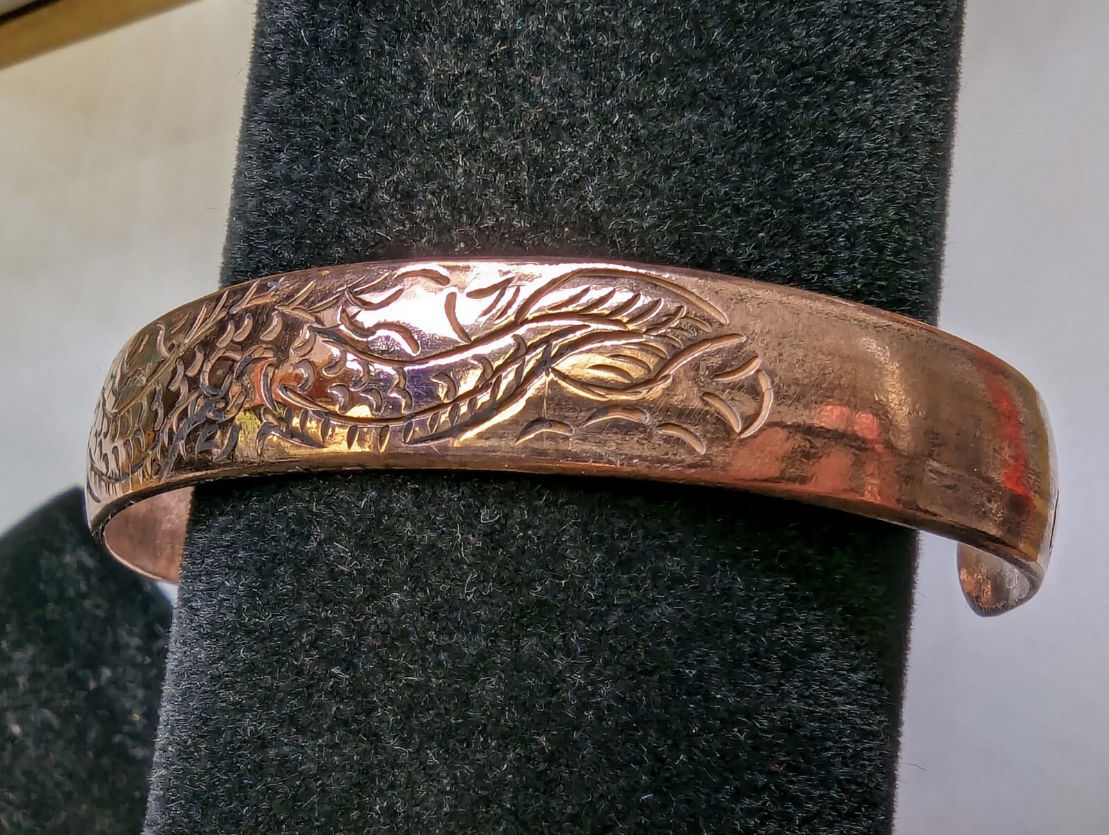 Copper Tibetan Cuff Bracelet. Hand Carved DRAGON Design. Unisex. Adjustable Fit.