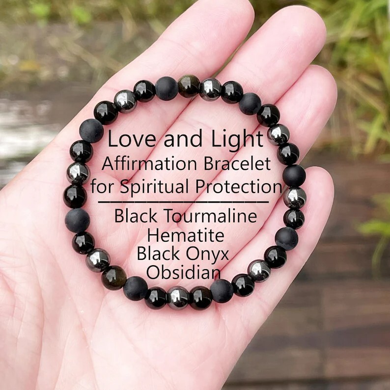 Triple Protection Black Onyx Tourmaline Obsidian Hematite Beads Healing Bracelet