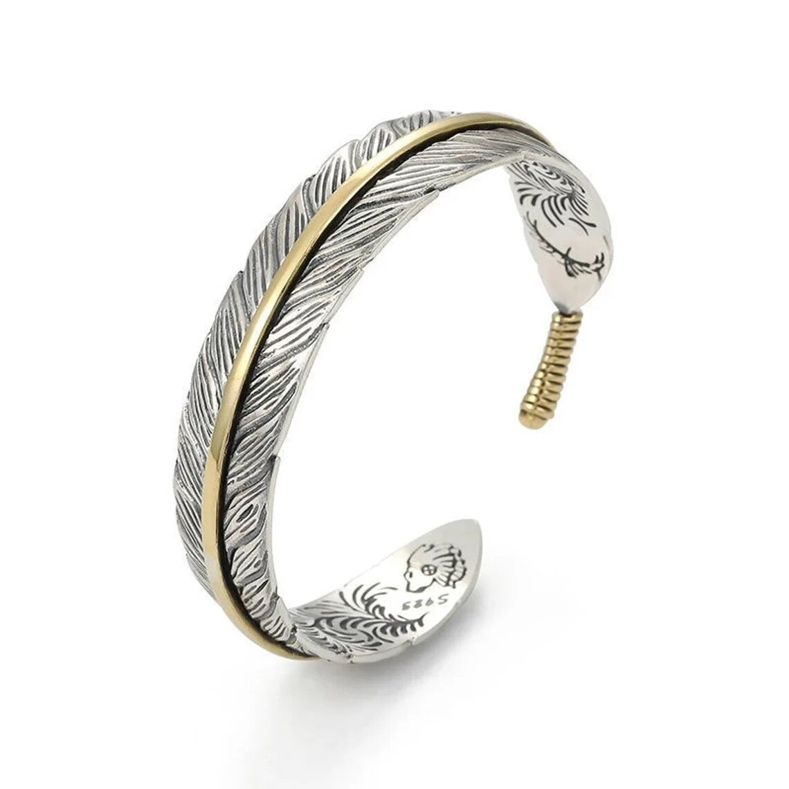 Men’s Silver Feather Adjustable Bangle Cuff Bracelet Fashion Retro Jewelry USA
