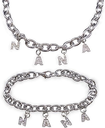 Fablinks Rhinestone “Mom” and “Nana” Sterling Silver Plated Chunky Link Jewelry