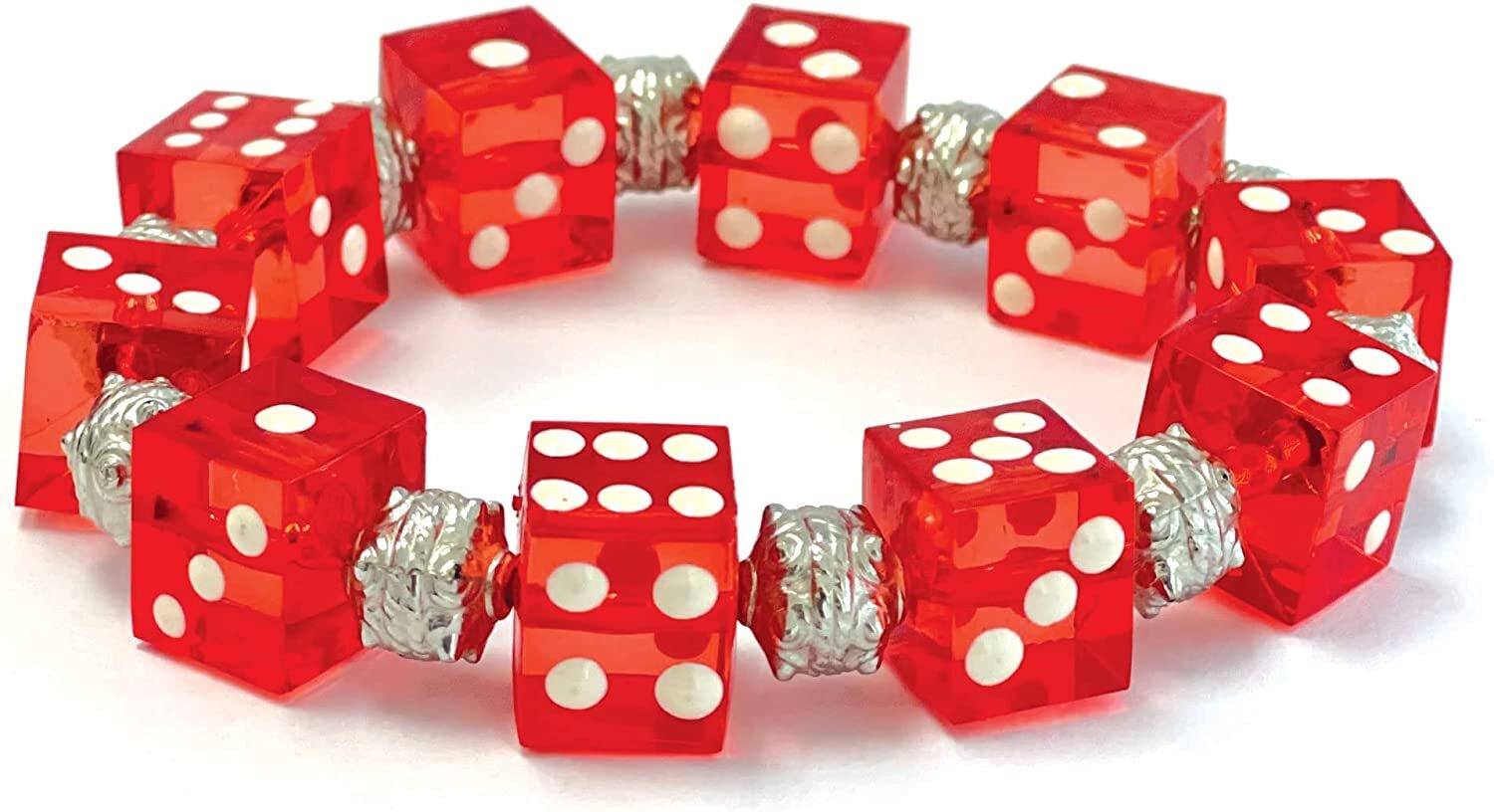 Dice Bracelet Bunco Dice Beaded Stretch Bracelet Handmade RED for Woman