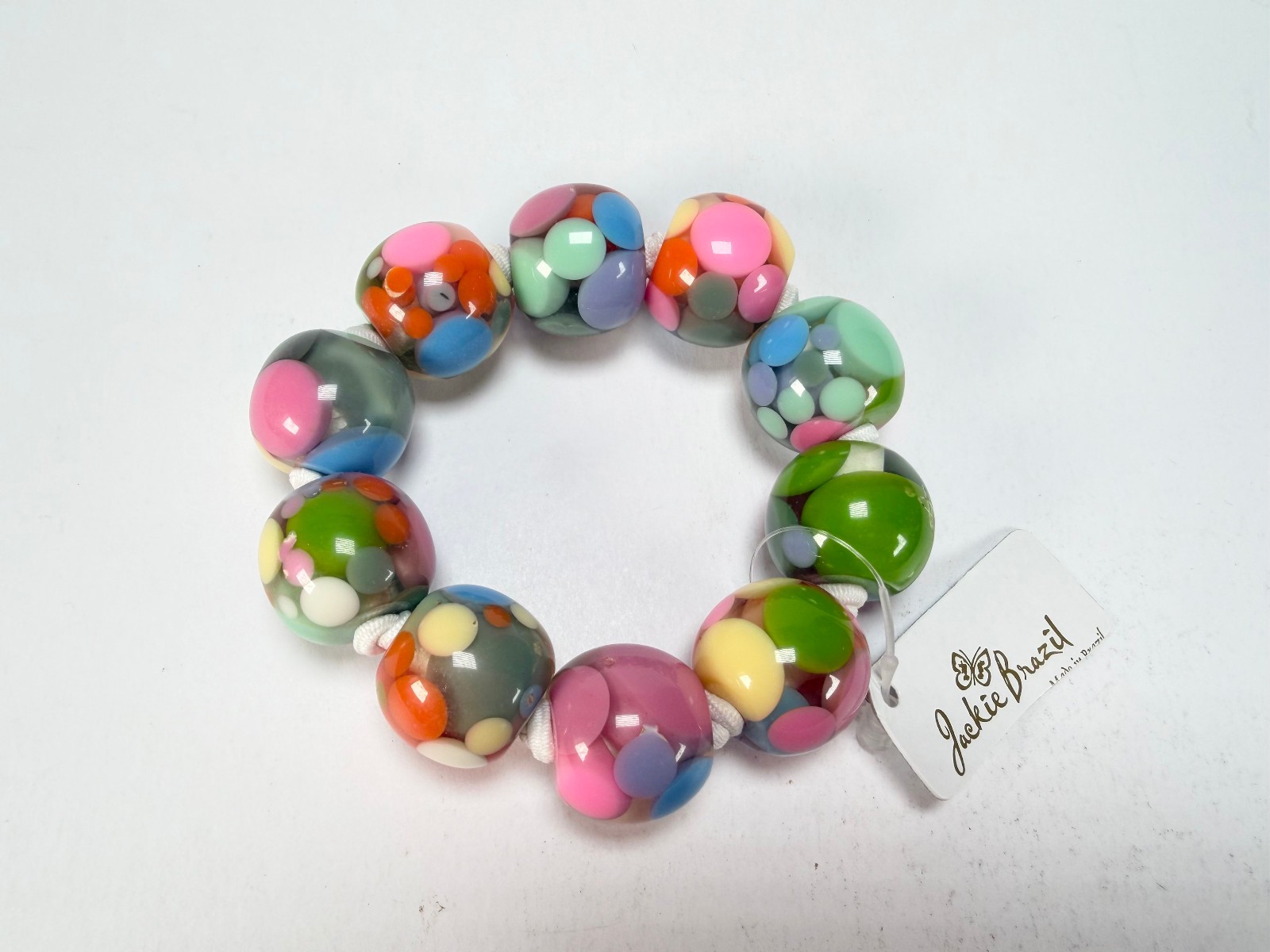 Jackie Brazil “Spots” Spotted Balls On Elastic Resin Bracelet ( B1470 )