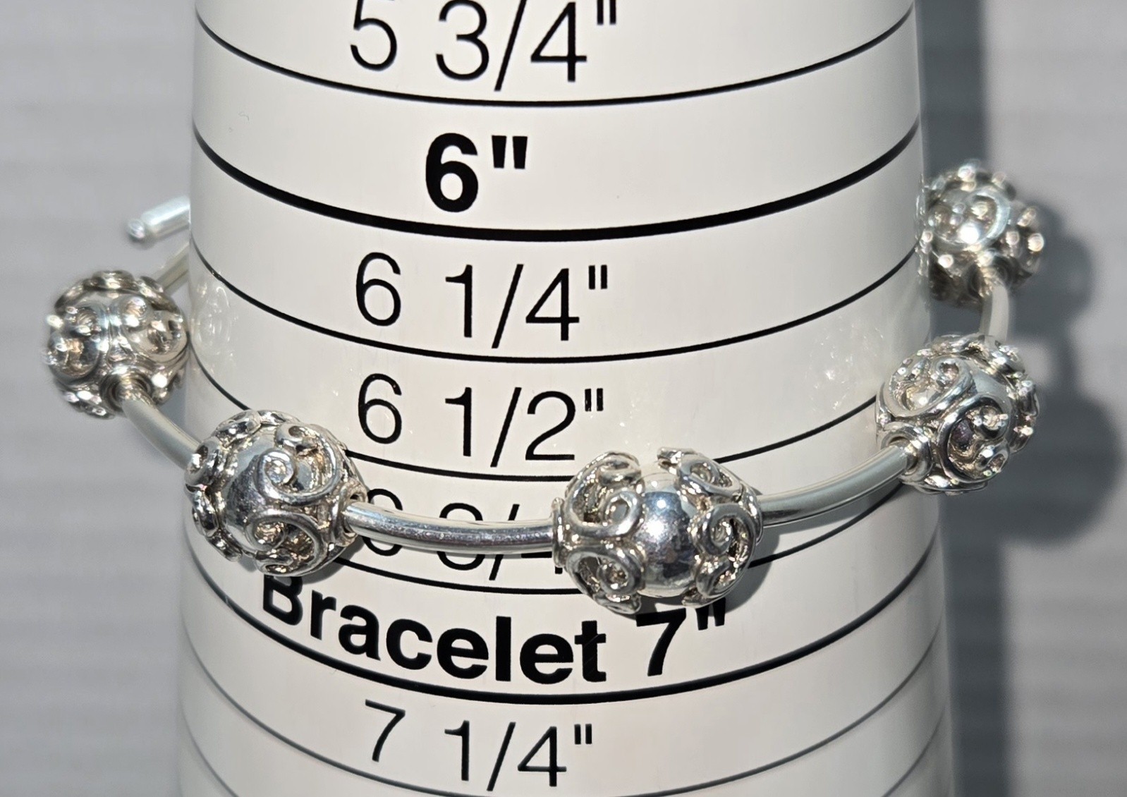 Sterling Silver Round & Tube Beaded Bracelet 6 3/4 inch – Toggle Clasp