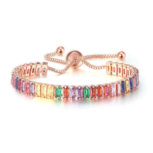 925 Silver Plated Zircon Bracelet Bangle Women Adjustable Jewelry Simulated