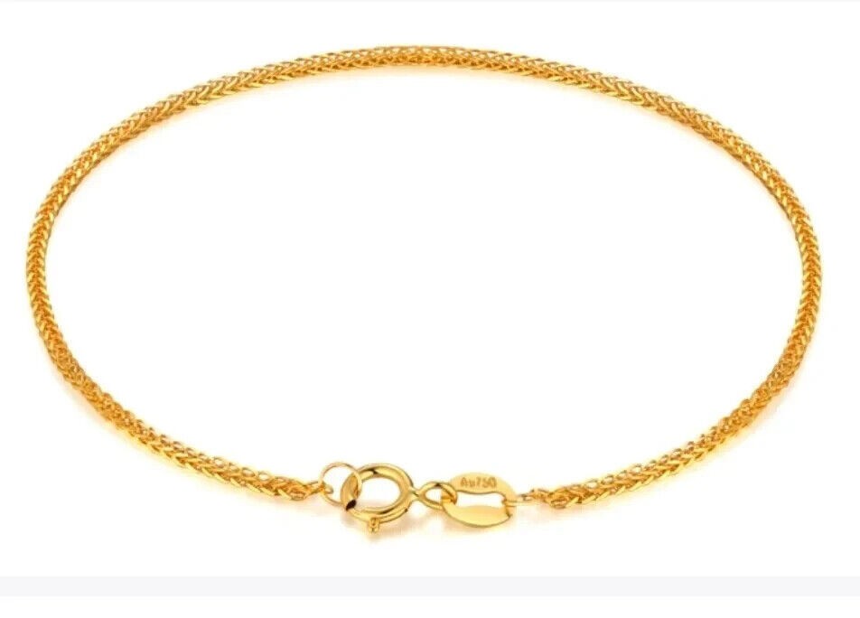 Pure 18K Yellow Gold AU750 Lucky Chain Bracelet Wheat Link Women 5.9”-9.4”