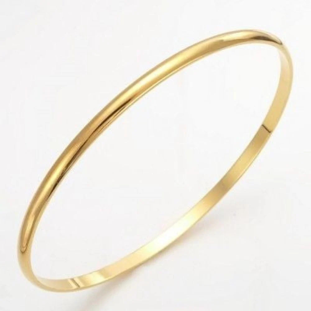18ct Heavy Yellow Gold Plated Plain 3mm Bangle – USA Made
