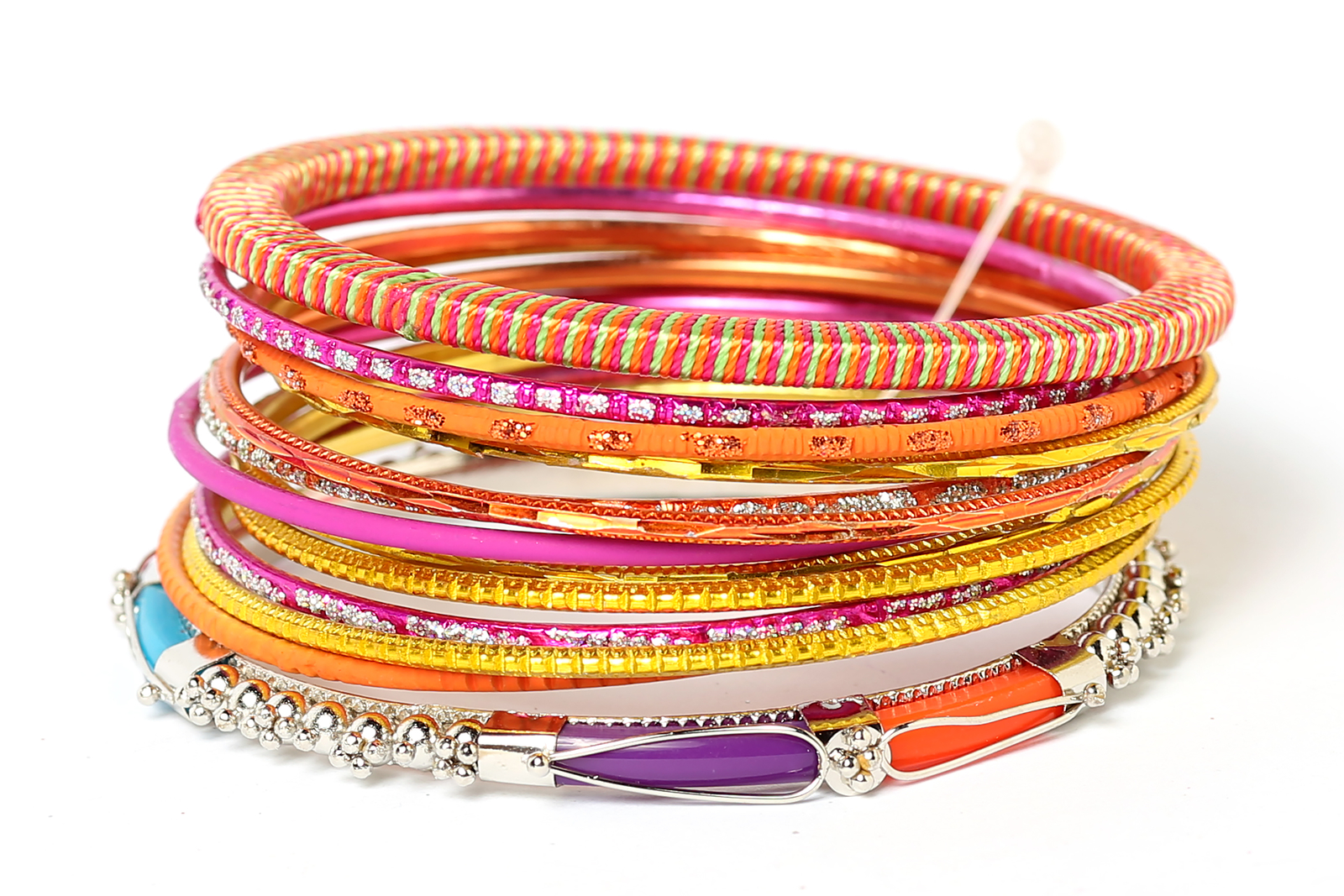 Women’s Fashion Bohemian Multi Color Bangle Bracelet Set Fuchsia/Orange