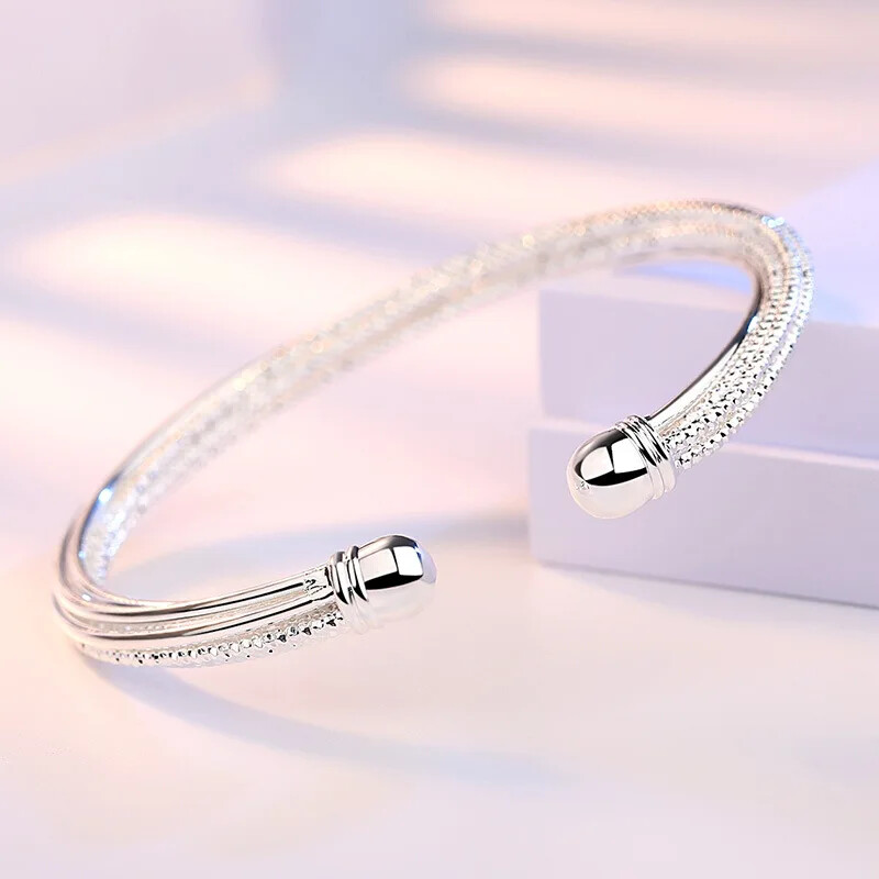 925 Sterling Silver Woman Charm Cuff Bracelet Linellae Adjustable Bangle Jewelry