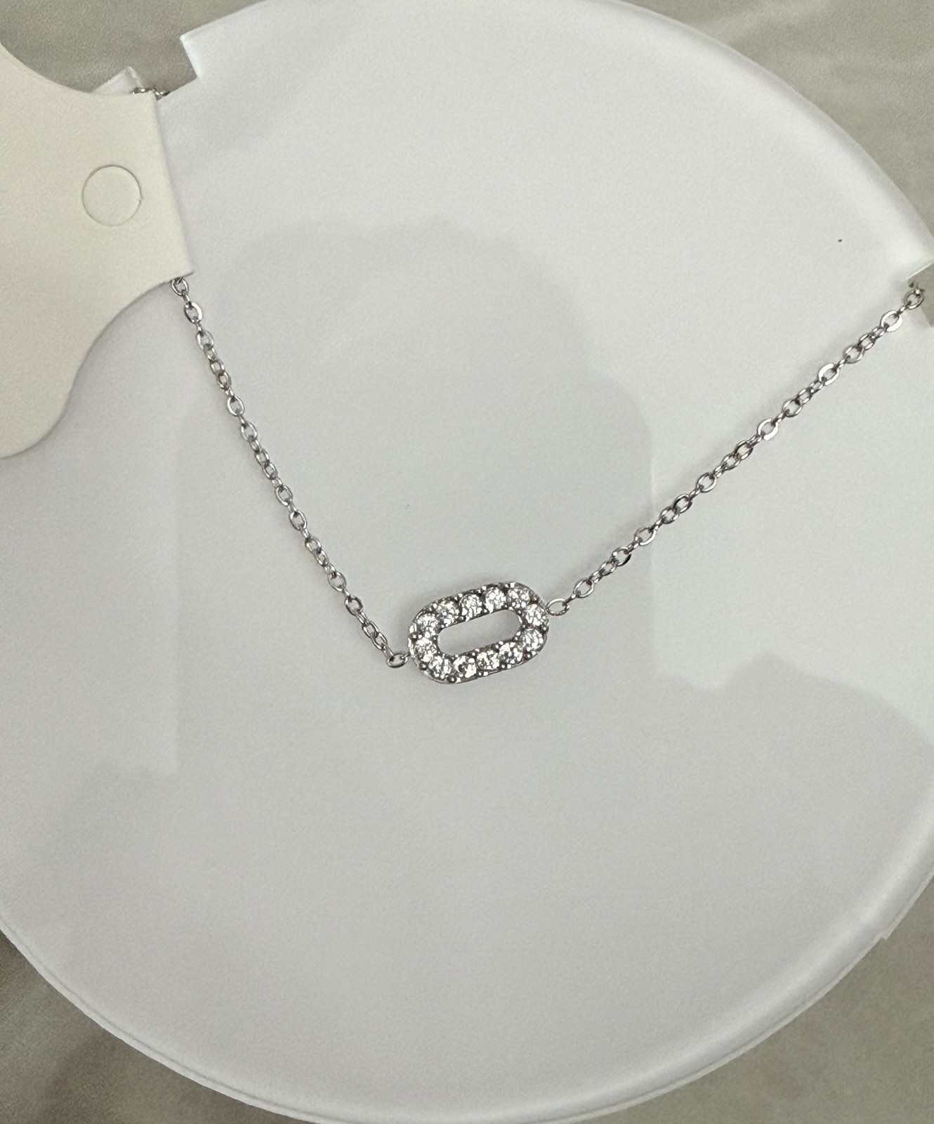 Stainless Steel Silver Tone Cable Chain CZ Oval Link Bracelet Lobster