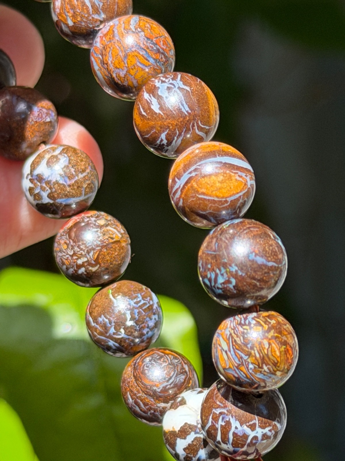 Boulder Opal Bead Bracelet Natural Australian Opal Gemstone 9mm