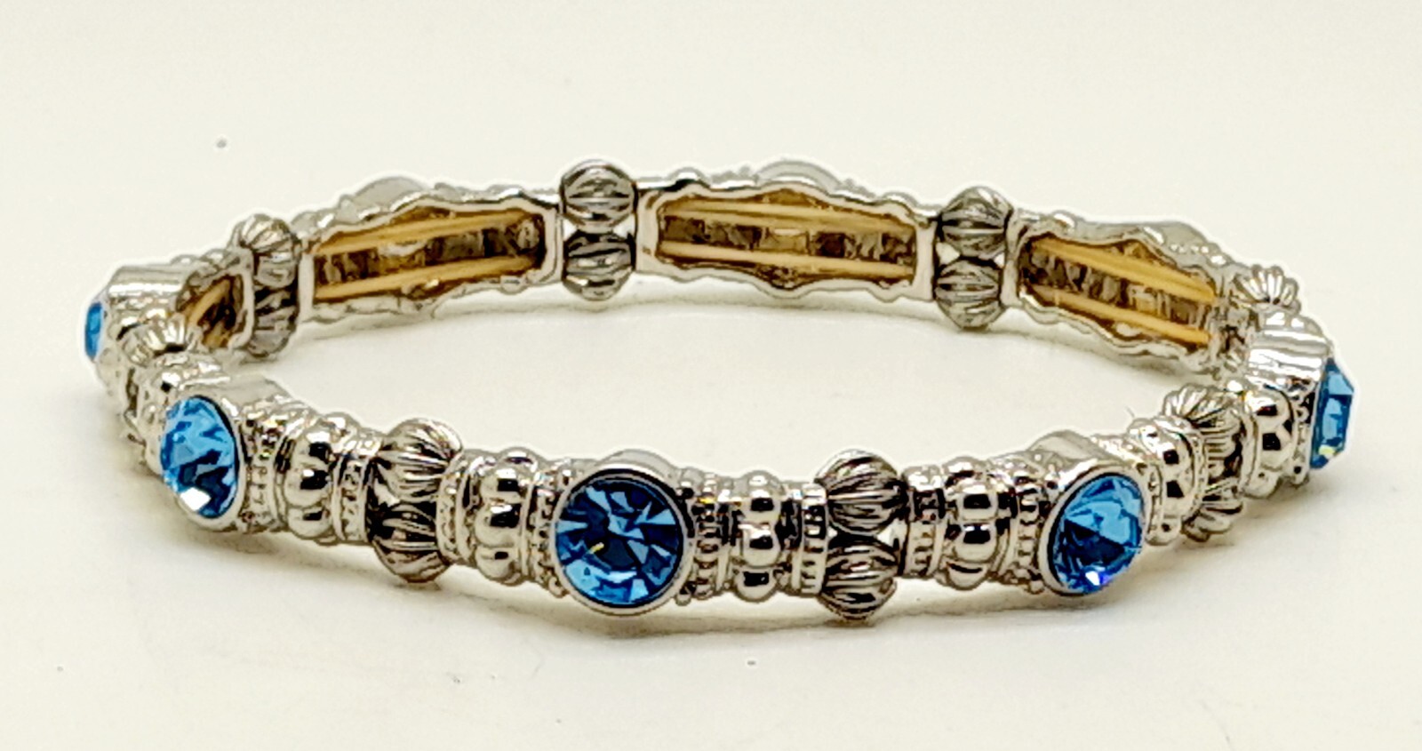 round blue Crystal Silver tone Metal Stretch fashion jewelry Bracelet Bangle