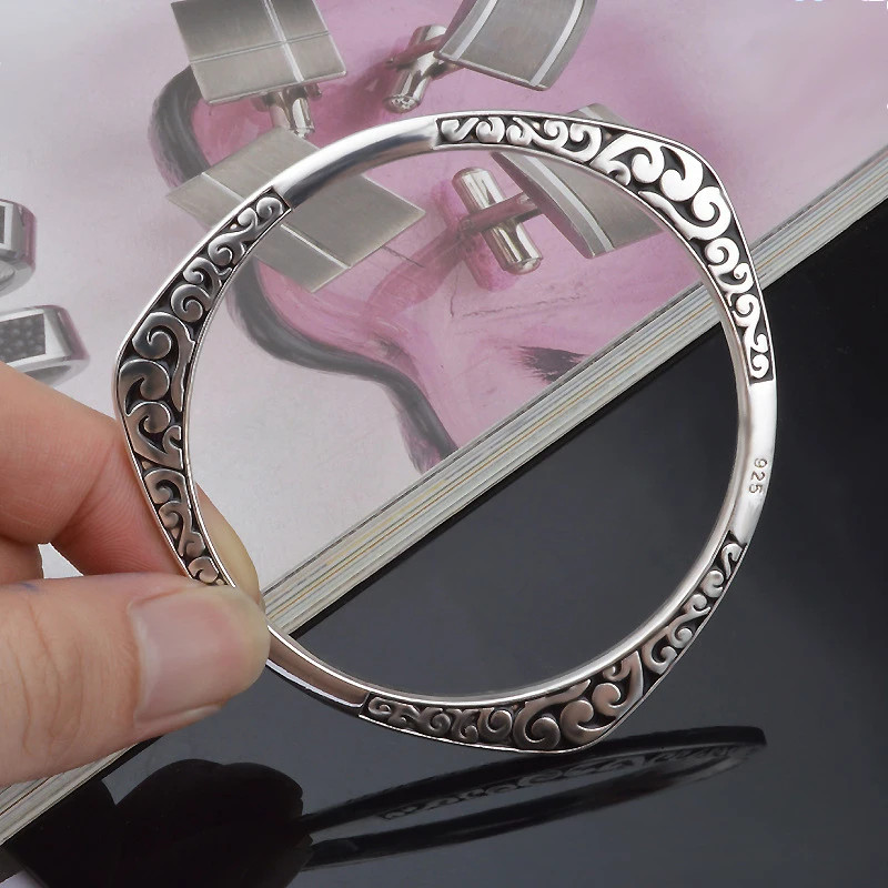 925 Tibetan Sterling Silver Bracelets Women Cuff Bracelet Bangle Hot