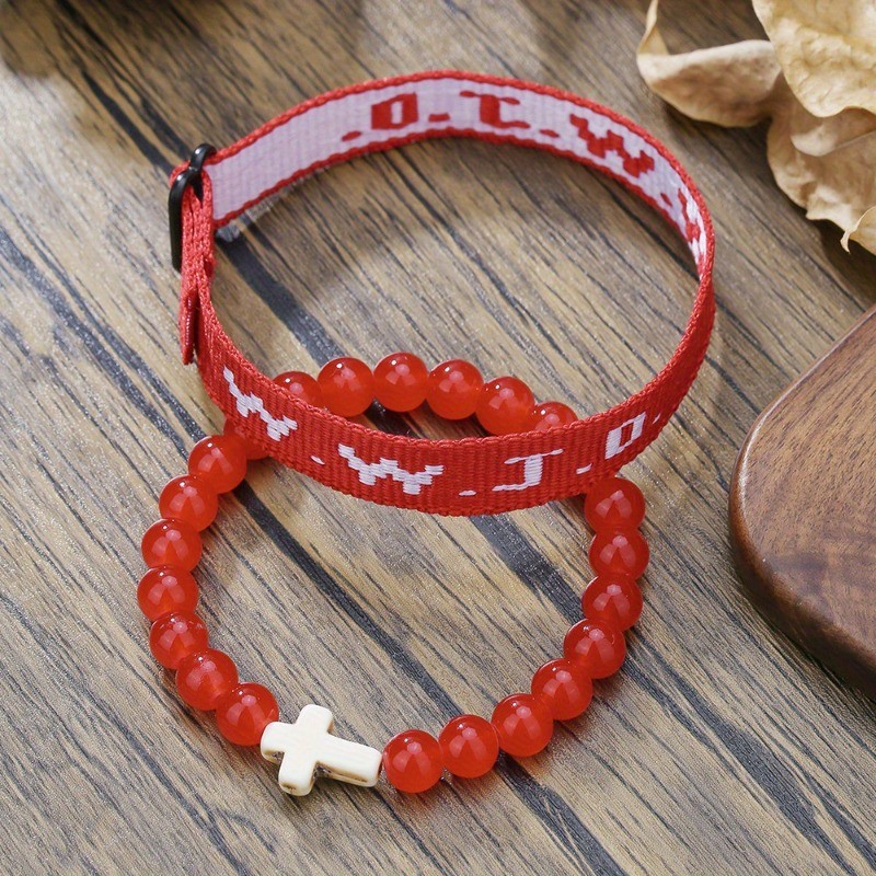 6Sets WWJD Faith Bracelets Cross Bead Religious Christian Friendship Jewelry