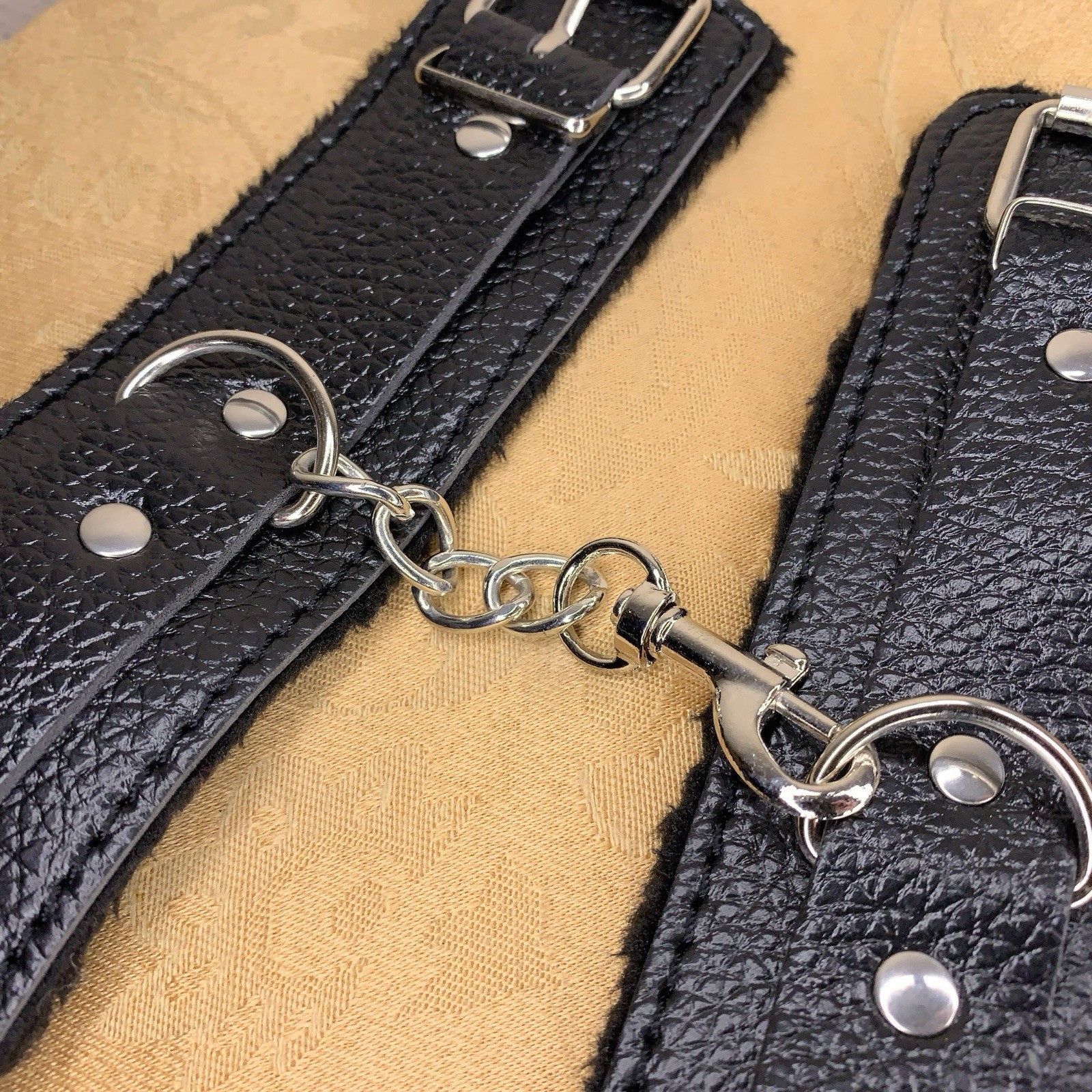 Set Of 2 Black Faux Leather Faux Fur Lined Bracelets Adult Unisex Goth Punk