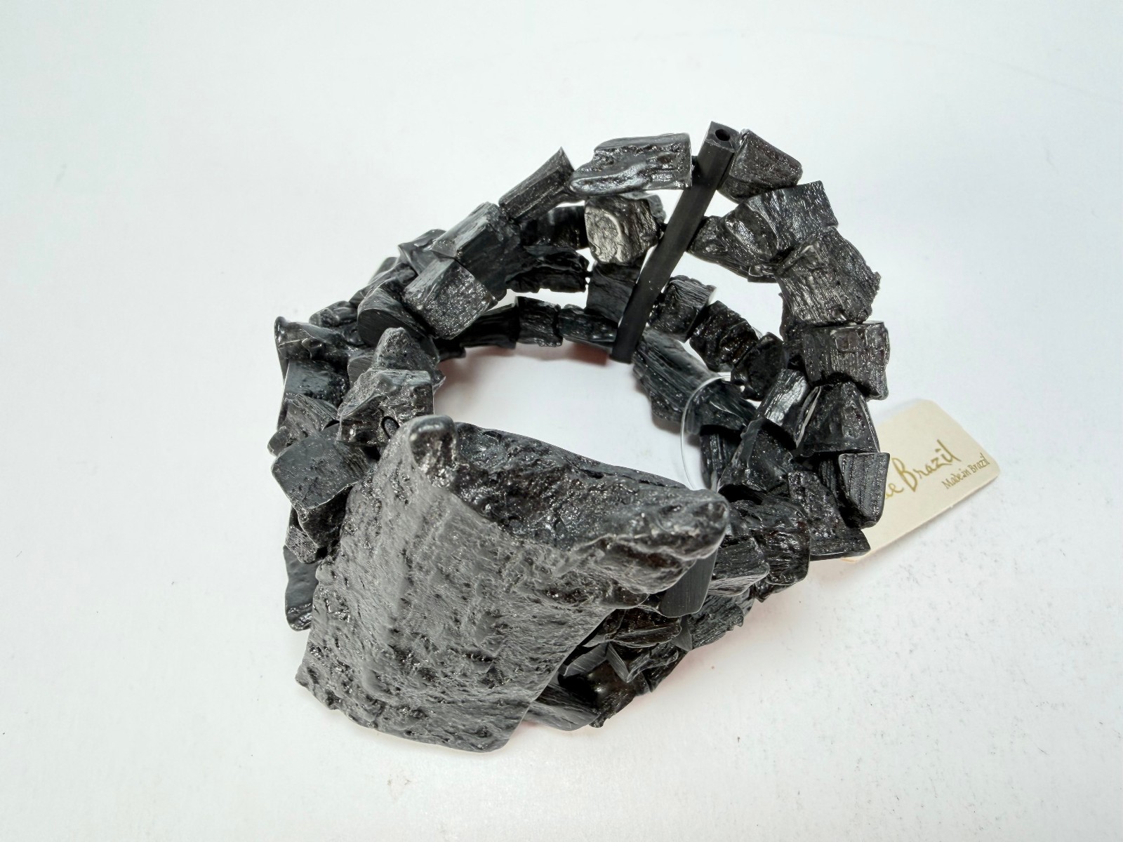 Jackie Brazil “4 Row w/ Feature Plate” Charcoal Resin Bracelet ( B2732 )