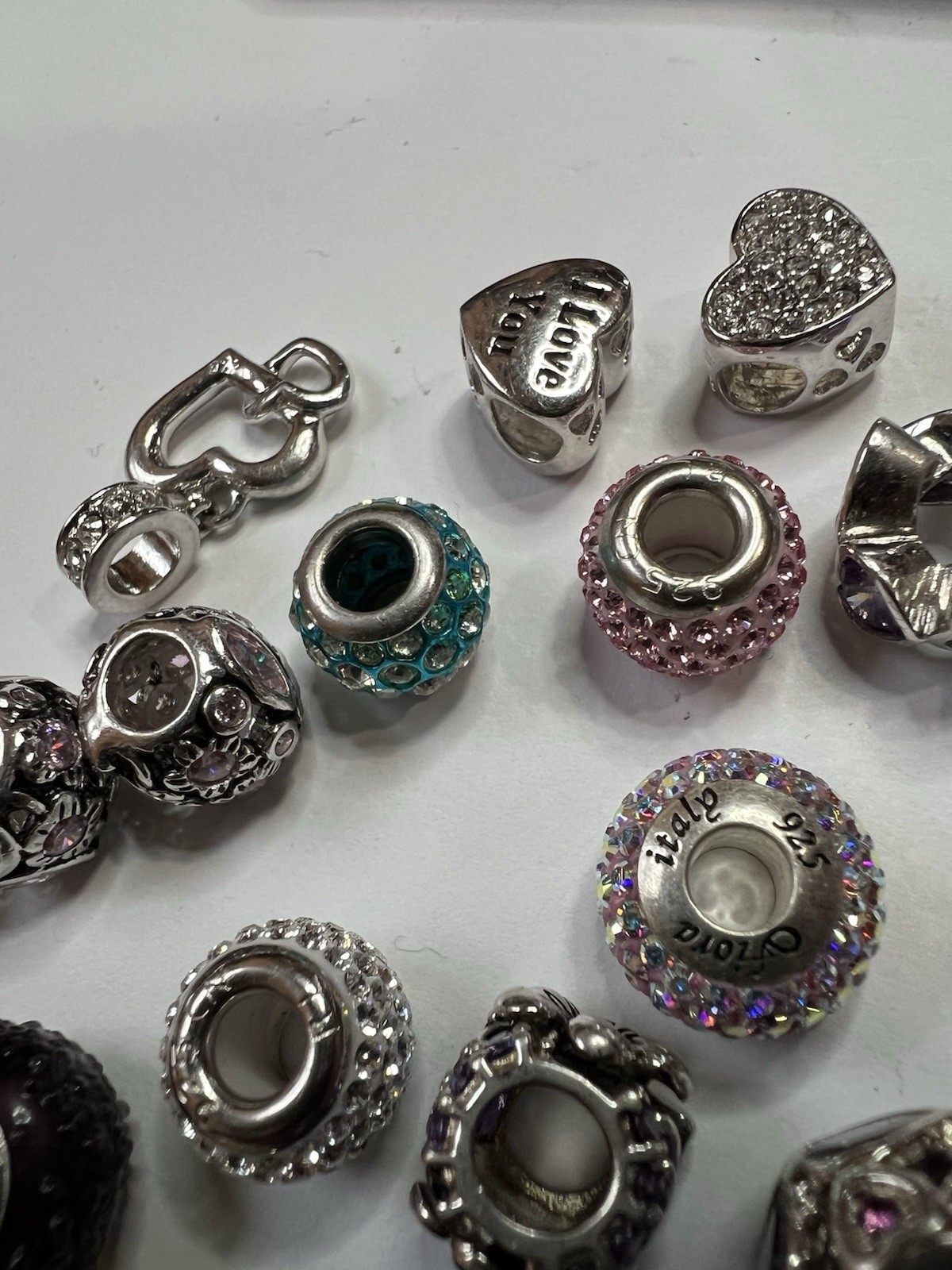 Sterling Silver 925 European Charm Beads Lot Murano Glass Crystal Bracelet Italy