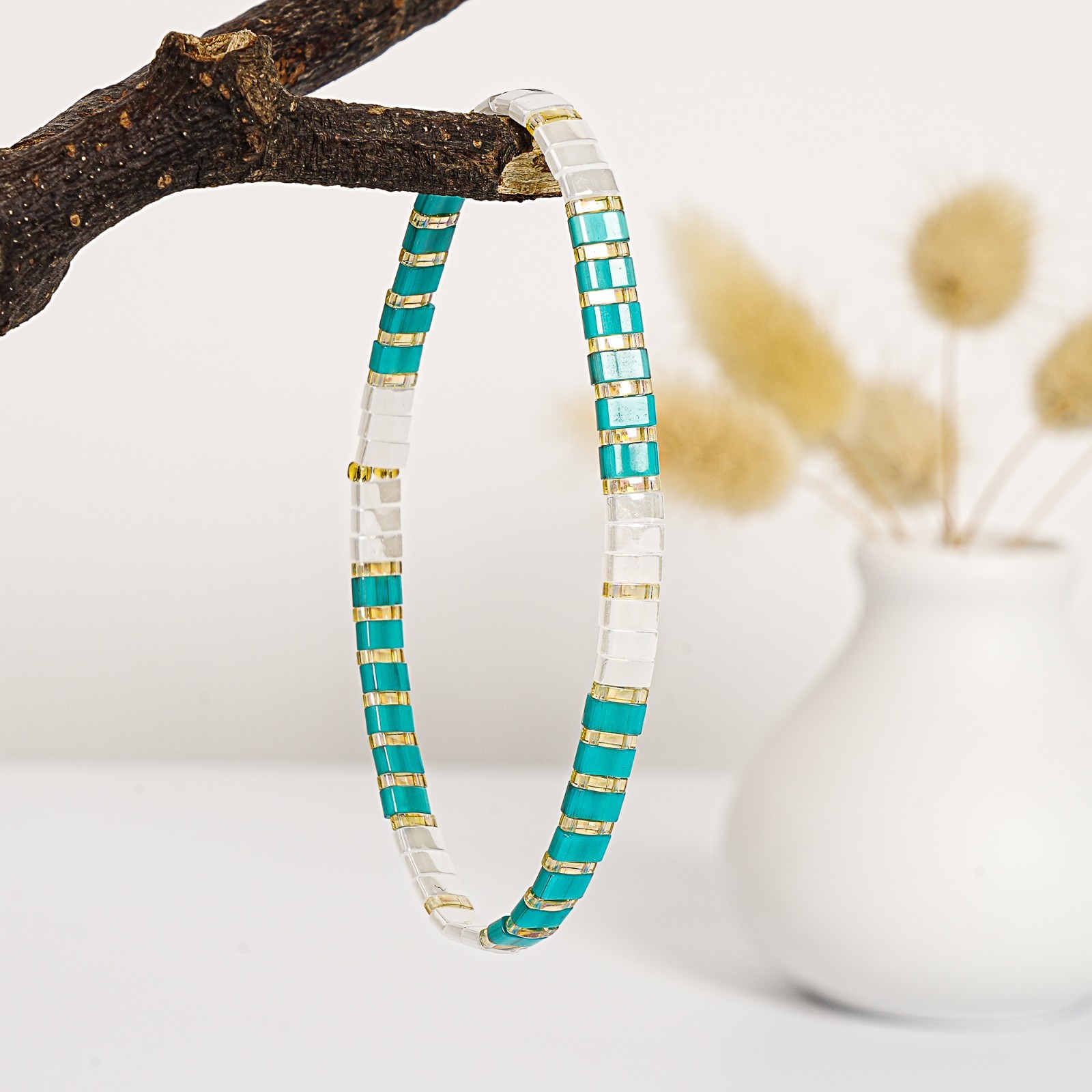 Tile Tila Bracelet,Stackable Boho Glass Bead Bracelets,Summer Jewelry-OCEAN TYPE