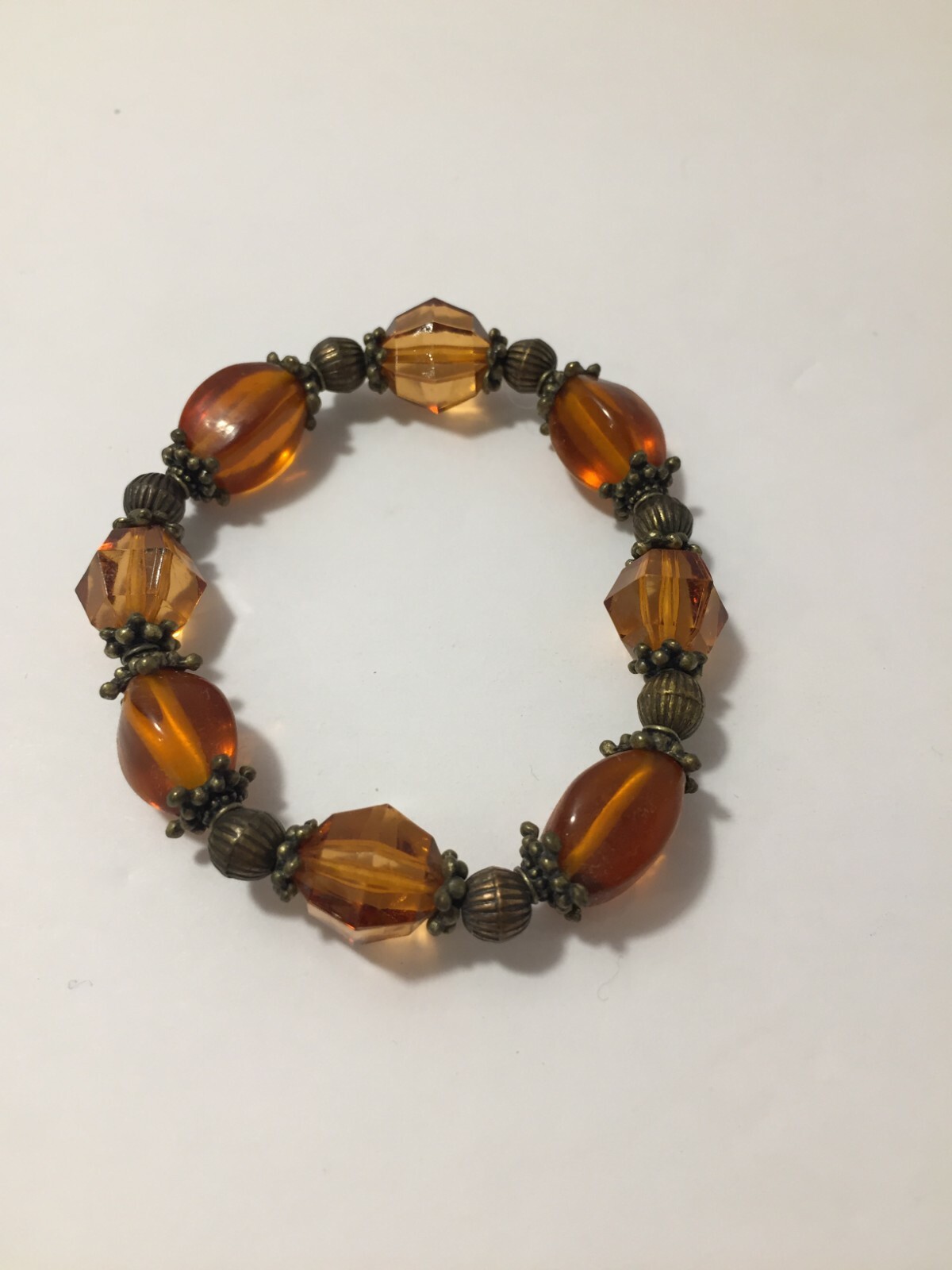 Bracelet Plastic Orange/Brown Beaded with Metal Womens Bracelet Fashion Jewelry