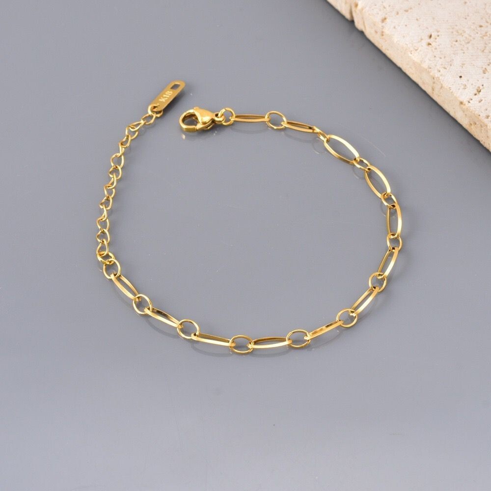 Fashion Women 18K Gold Plated Paper Clip Rolo Chain Bracelet Bangle Anti-tarnish