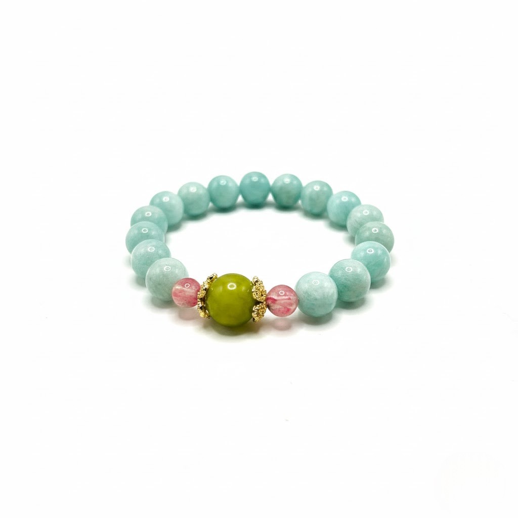 Natural Amazonite Crystal Bracelet 10mm Beads – Handmade Stretch Bracelet 17cm