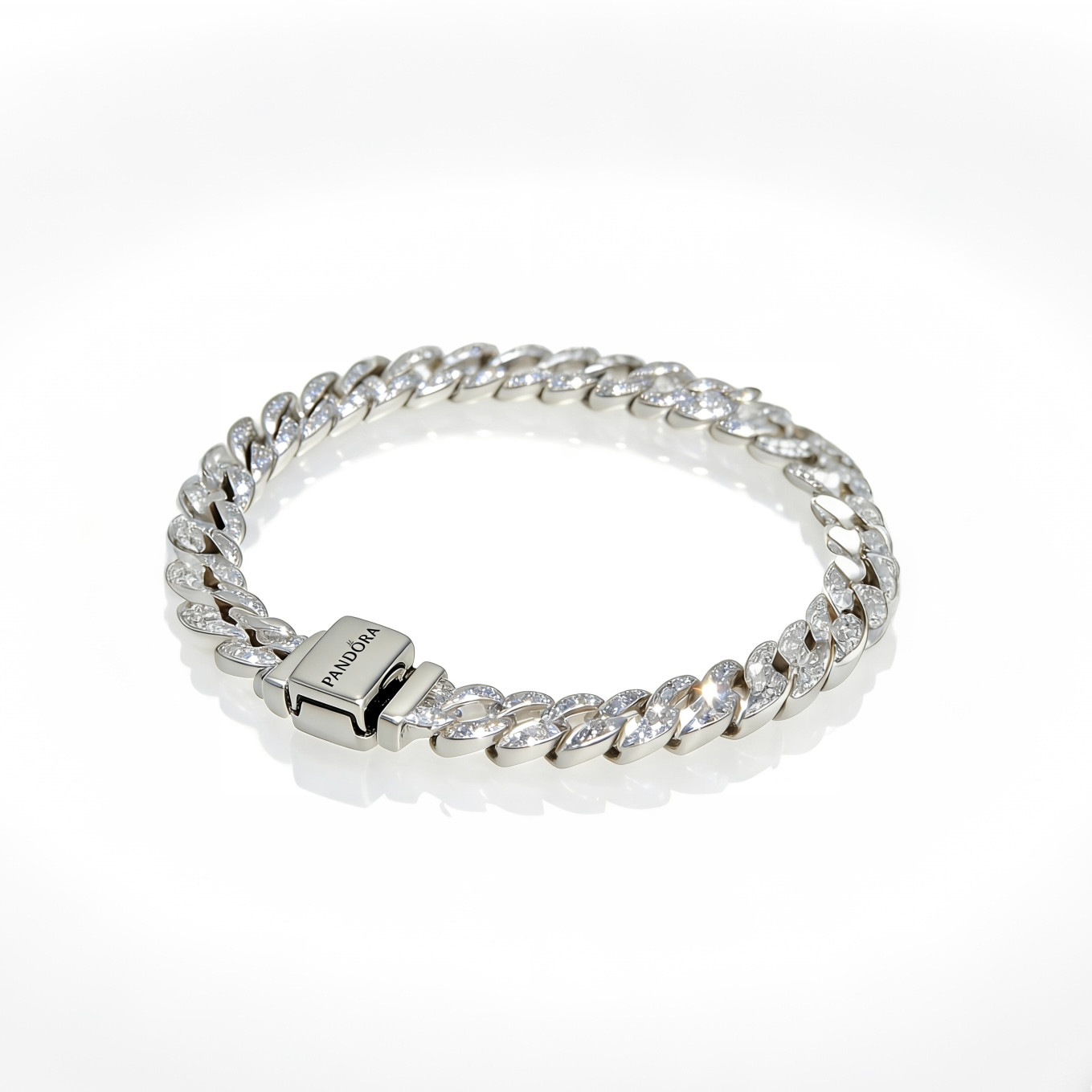AUTHENTIC PANDORA S925 ALE TIMELESS PAVÉ CUBAN BRACELET 593008C01, 7.1 in