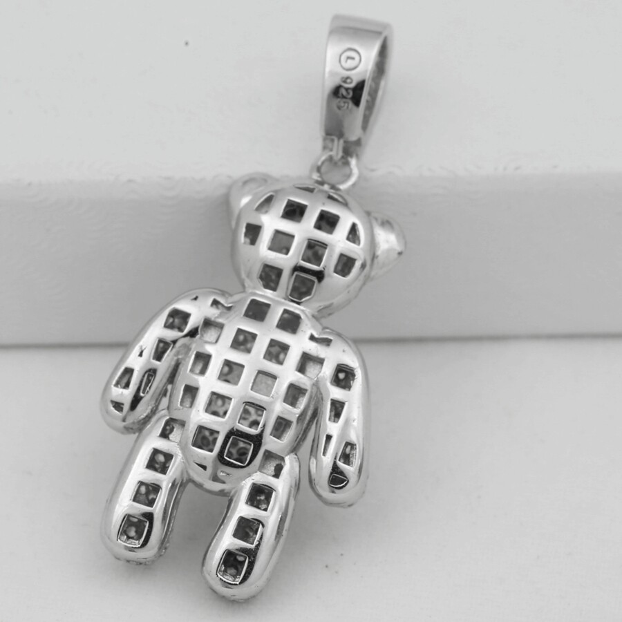 925 Sterling Silver 37mm Teddy Bear Hip Hop Icy Cubic Zirconia Charm*Unisex*BOX
